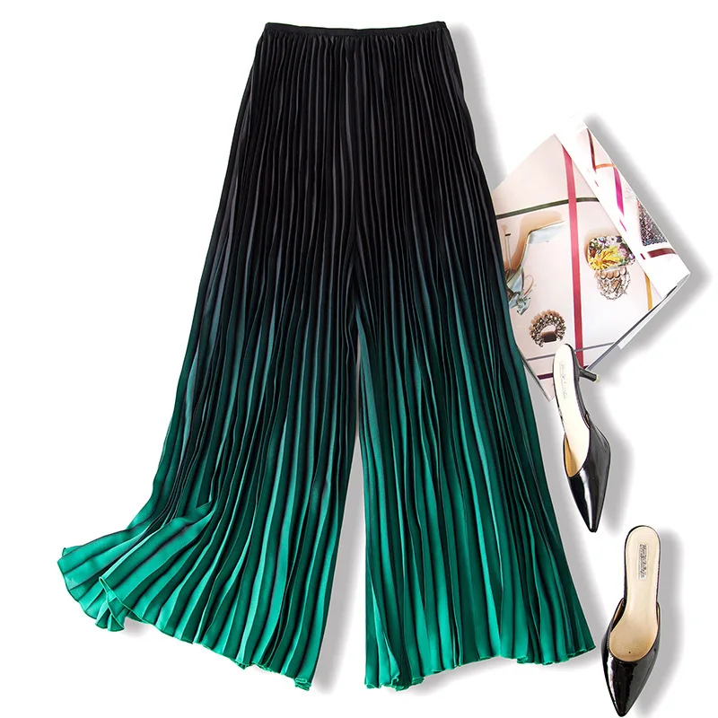 

Fashion Tide Spring Summer New Pattern Fashion Gradient Color Pleated Trousers For Women Loose All-match Wide Leg Pants YH529