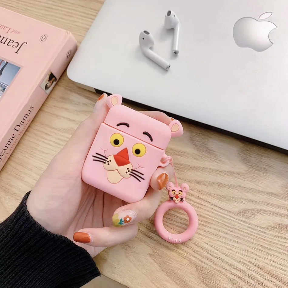 Для AirPods чехол 3D Милый Kawaii розовый мультяшный наушник Чехлы для Airpods 2/i10/i11/i12 TWS защитный чехол с кольцом на палец - Цвет: Pink Panther