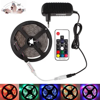 

5M Music 2835 RGB LED Strip Light Flexible Ribbon Led Waterproof DC 12V Diode Tape Fita LED + 17 Keys Remote Controller +Adapter