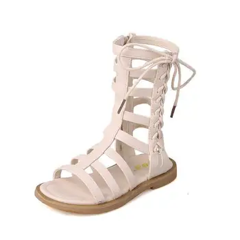 

2020 Pu Leather Children Fashion Sandals Girls Roman Open Toe High Boots New Summer Girls Gladiator Sandals