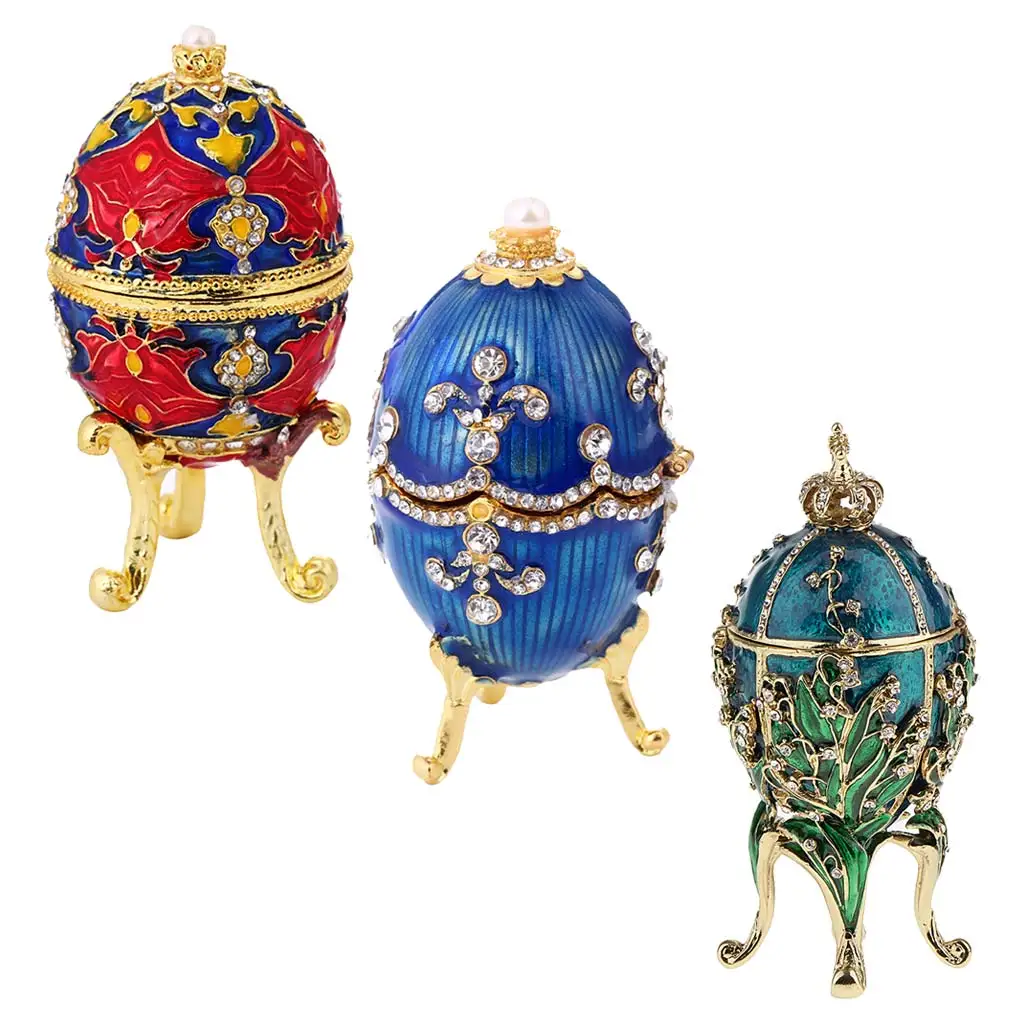 3 Pieces Luxury Faberge Easter Eggs Russian Royal Case Leg Jewellery Box Holder