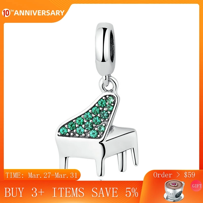 

CodeMonkey Real 925 Sterling Silver Green Clearly CZ, Music Piano Pendant Charms fit Bracelets Women Fashion Jewelry CMC111