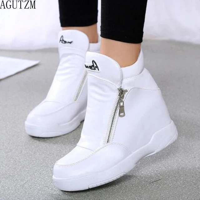 US $29.85 Winter Fur Sneakers Platform Woman 2018 Autumn High Top Female Casual Shoes Wedge Side Zipper Fashi