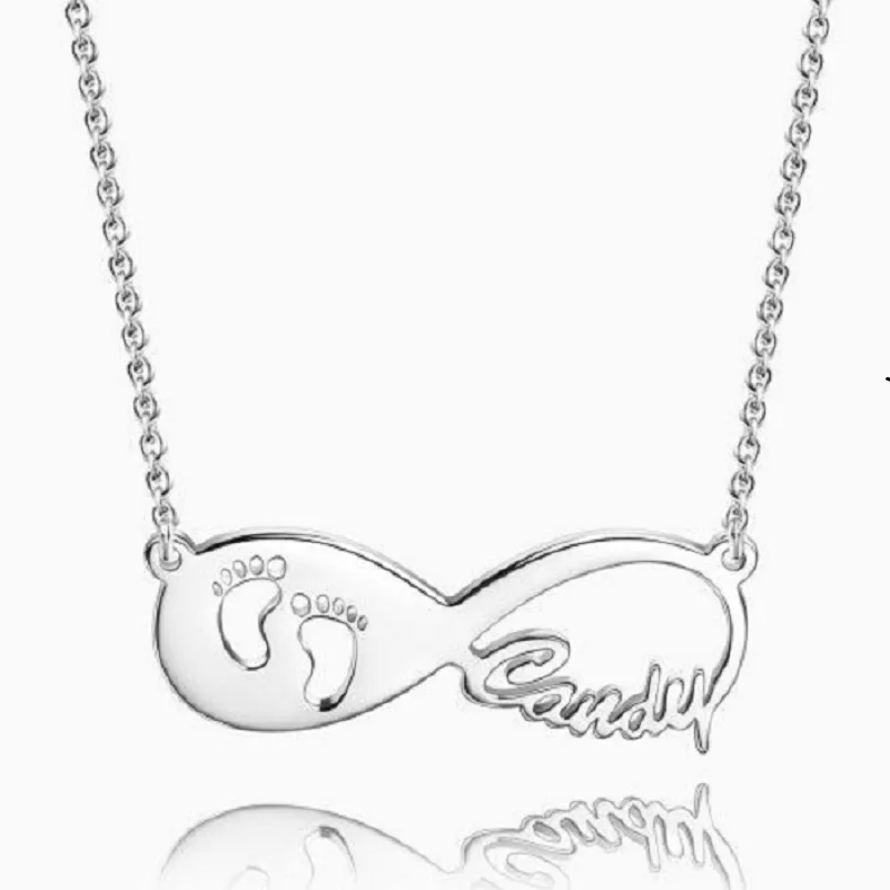 

Custom Baby Footprint Infinity Nameplate Necklace For Women Personalized Name Necklaces Choker Gift For New Mom Grandmother