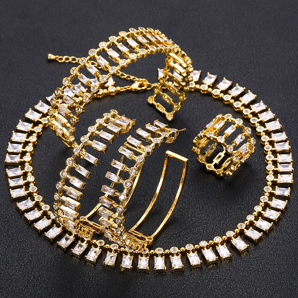 Jankely роскошный багет браслет кольцо наборы Мода Дубай серебряные свадебные