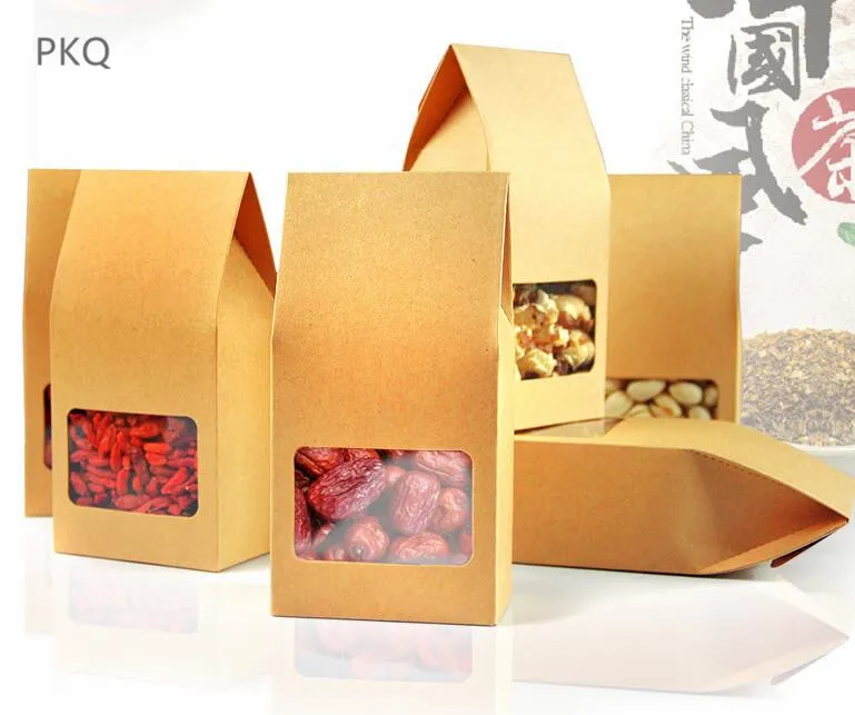 

30pcs Stand up Clear window Bag, colorful kraft paper Packaging Pouch for Food Tea Candy Cookie Baking packing food Standing box