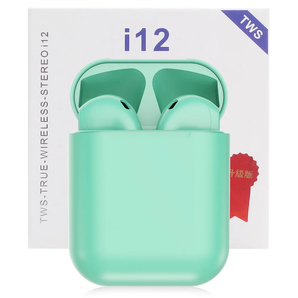 I12 TWS наушники беспроводные наушники Bluetooth 5,0 3D супер бас с микрофоном Поддержка ios и Android для iphone xiaomi huawei - Цвет: Зеленый