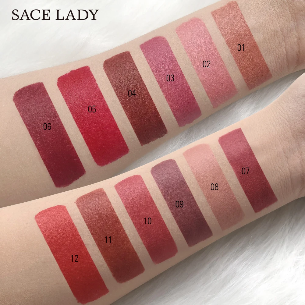SACE LADY 18 Colors Lipstick Silky Matte Waterproof Velvet Lip Stick Makeup Nude Smooth High Pigmented Beauty Lips TSLM1 SACE LADY 18 Colors Lipstick Silky Matte Waterproof Velvet Lip Stick Makeup Nude Smooth High Pigmented Beauty Lips TSLM1