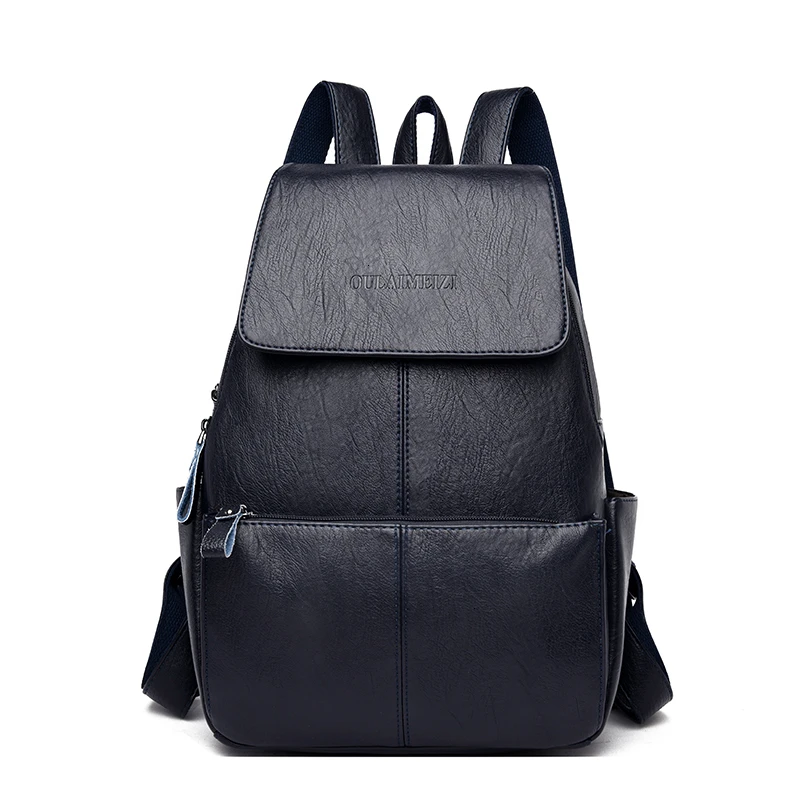Famous Brand Designer Women PU Leather Backpack Female Casual Travel Bag Teenager School Bag Fashion Women's Bags bolsa feminina - Цвет: Синий