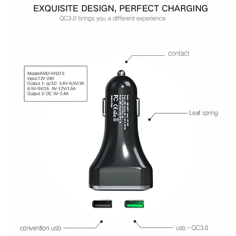 Быстрое зарядное устройство QC3.0 с двумя портами usb для автомобиля, измерение напряжения, адаптер для быстрой зарядки