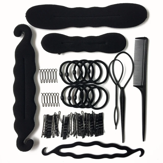 Multi-style Women Hair Accessories DIY Hair Styling Braiding Tools Magic Donut Bun Maker Hairstyle Braider Twist Headwear Clips 79pcs Style F