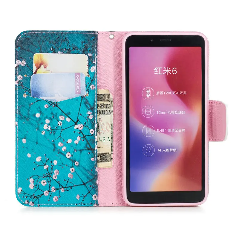 Чехол-Кошелек Redmi6, чехол-книжка для Xiaomi Redmi 6 Pro, кожаный чехол с рисунком для Xiaomi Redmi 6A, чехол для телефона, Etui Redmi6, A6, 6 A