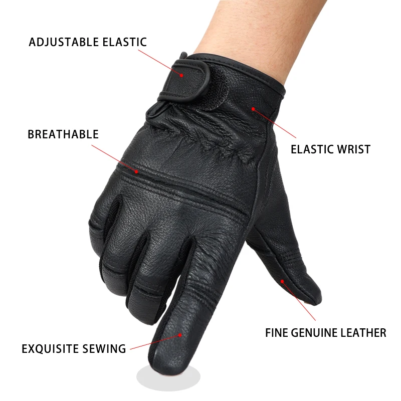 QIANGLEAF Black Goat Leather Motorcycle Cycling Sport Safety Protection Gloves Men's Driving Work Mittens Sample 550SY