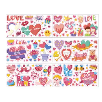 

6PCS Valentine's Day Sticker Decorative Adhesive Party Heart Decals Heart Stickers Love Decals for Valentine's Day Scrapbooking