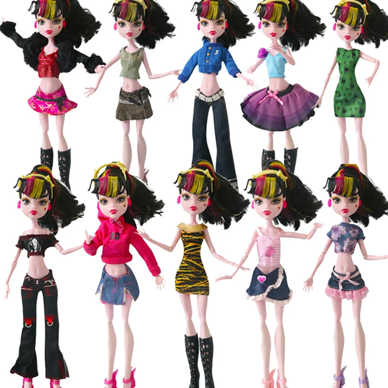 1 предмет, модная кукольная одежда для Monster High, Одежда для куклы Monster, наряд, платья Короткое платье длинные штаны, 10 стилей, кукольный костюм