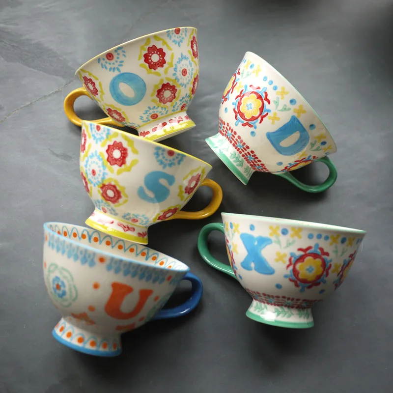 Керамическая ручная роспись цветные буквы маленький свежий большой рот черный чай чашка/чайная кружка