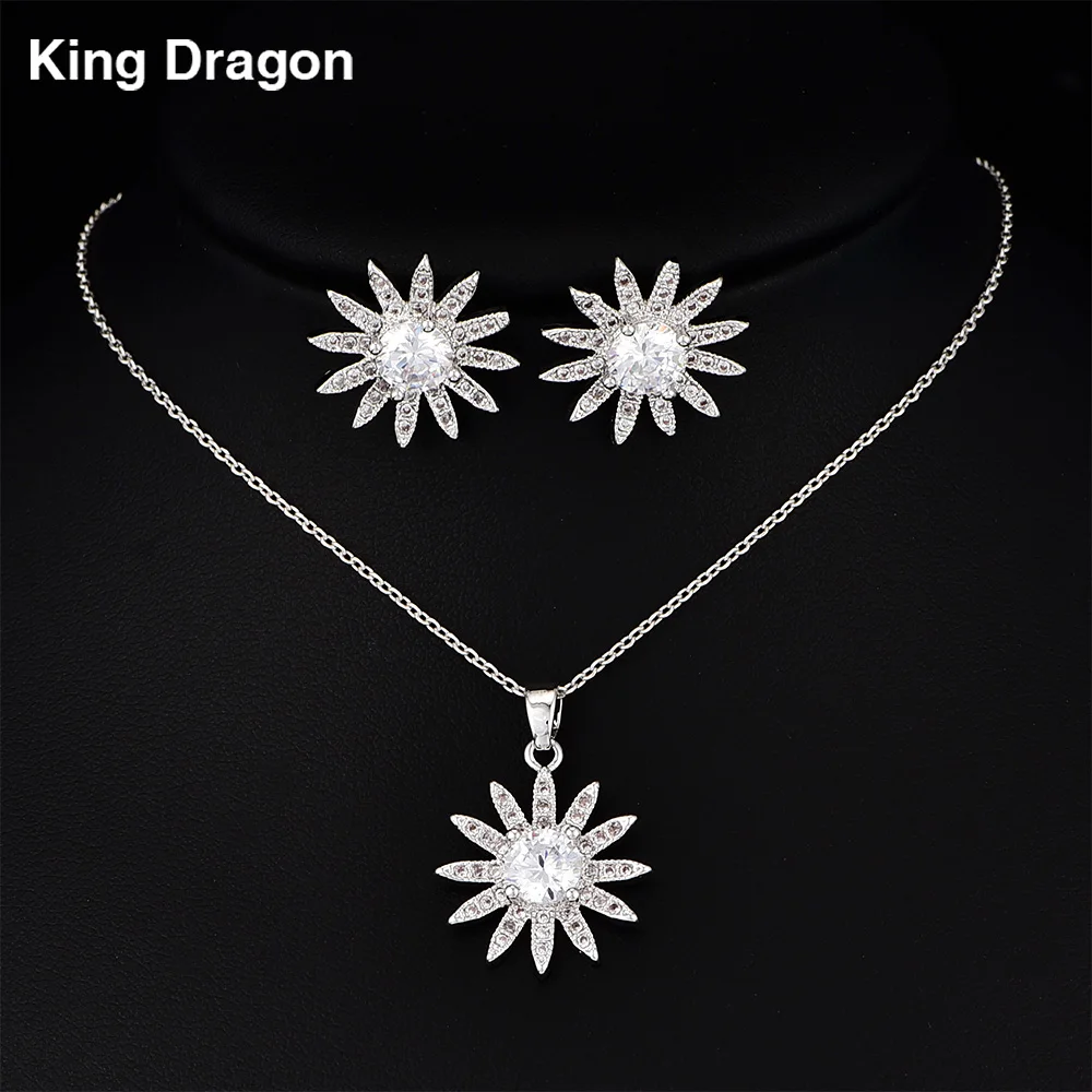 

Gorgeous Sunflower Cubic Zirconia Necklace Earrings Sets White Gold Color For Women Party Jewelry Gift Adjustable Chain CZS-8019