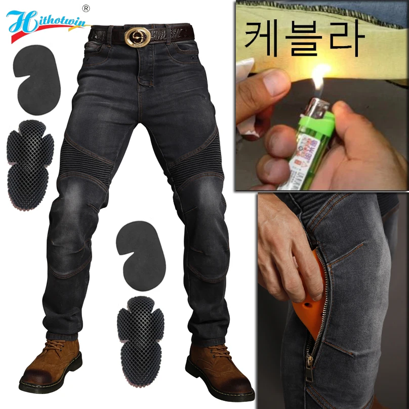 

Fireproof and wearable Motorcycle Jeans Trousers Casual Men's Blue Motorbike Pants Aramid Black Motocross Road