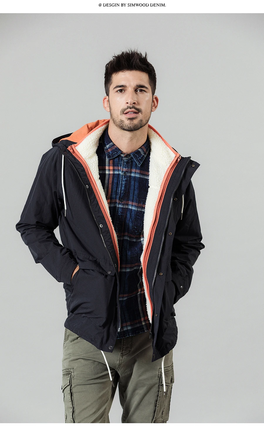 SIMWOOD осень зима флисовый внутренний жилет съемные пальто мужские модные теплые длинные куртки с капюшоном размера плюс верхняя одежда 980606
