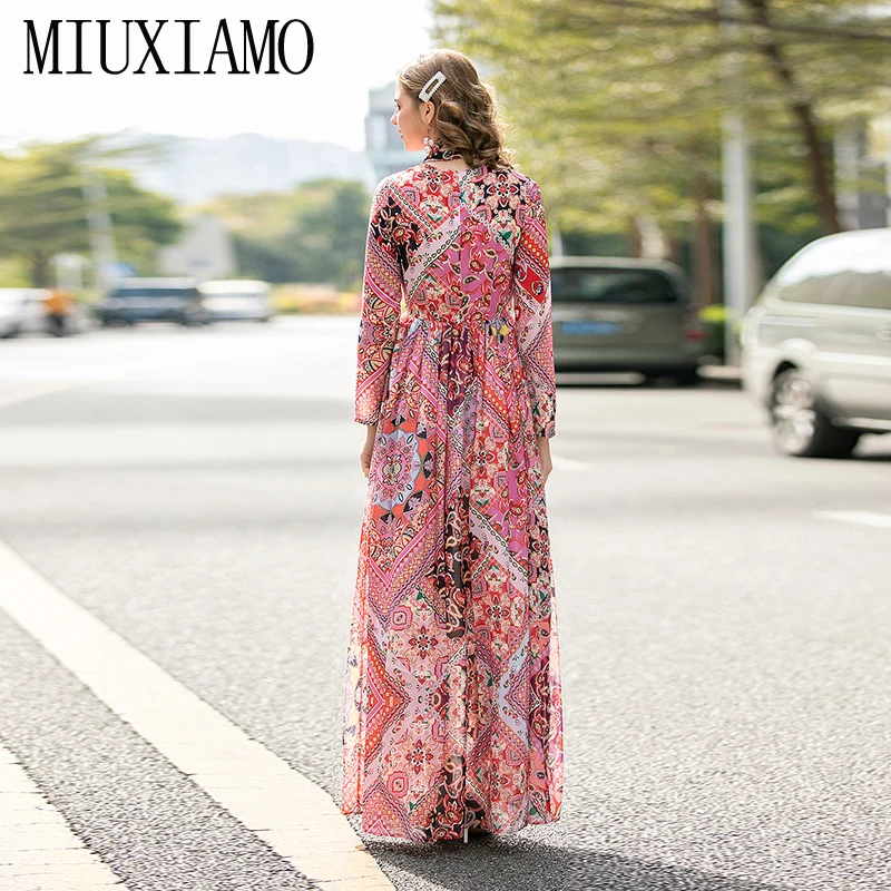 MIUXIMAO, высокое качество,, подиум, дизайнерское, весеннее платье, цветочный принт, элегантное, Пляжное платье, длинное платье для женщин, vestidos