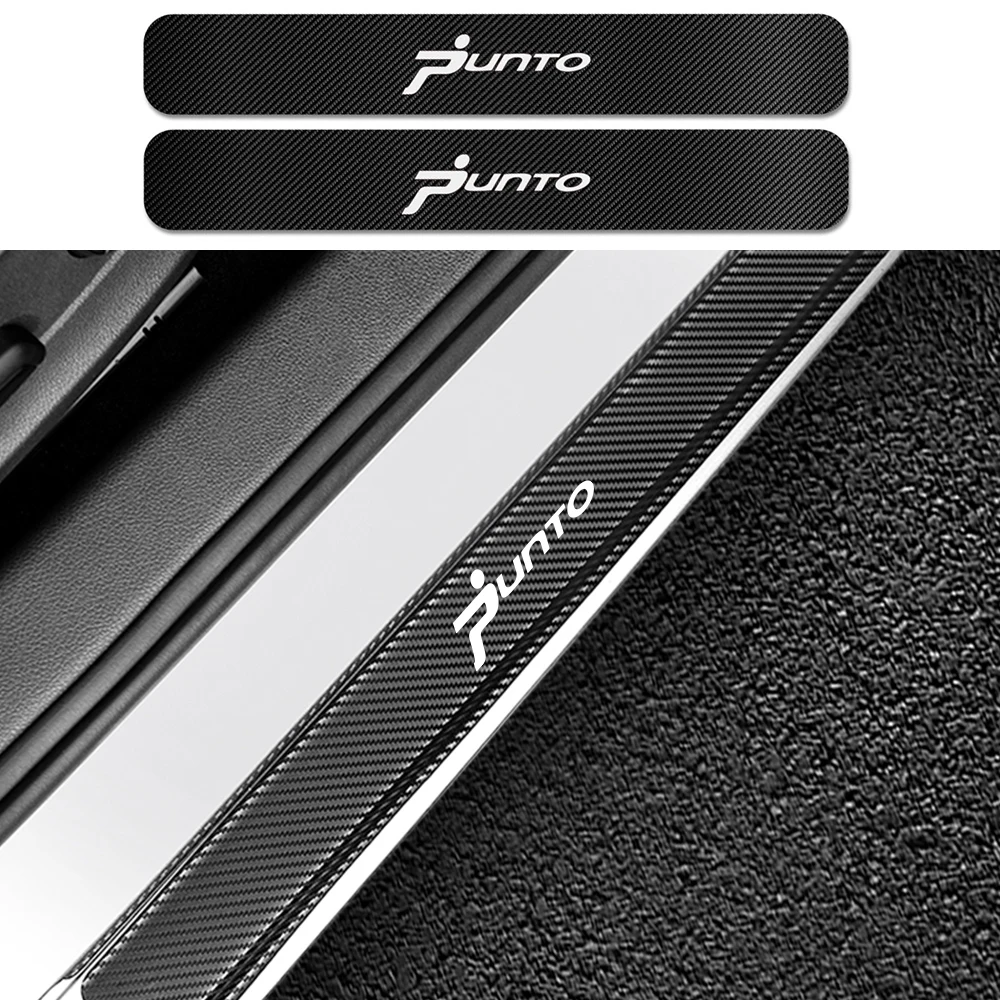 For 500 Car Door Sill Scuff Plate Guard Sills Protector Trim Carbon Fiber Stickers 4pcs White