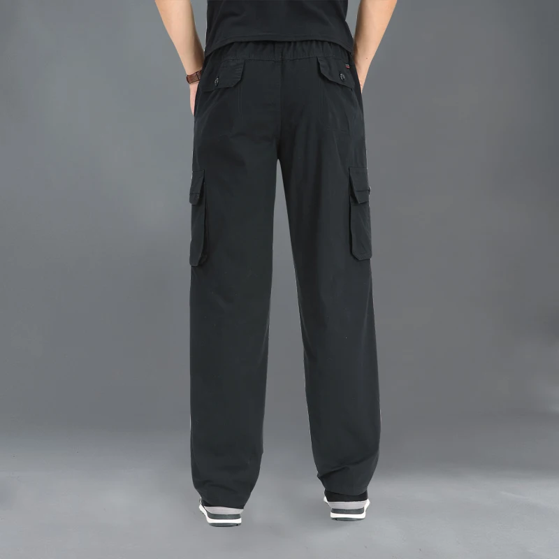 90% OFF M-6XL Cargo Pants Men Pocket Thin Elasticity Pants Full Length Pants Male Straight Trousers Homme Loose Cotton Casual Pant Black