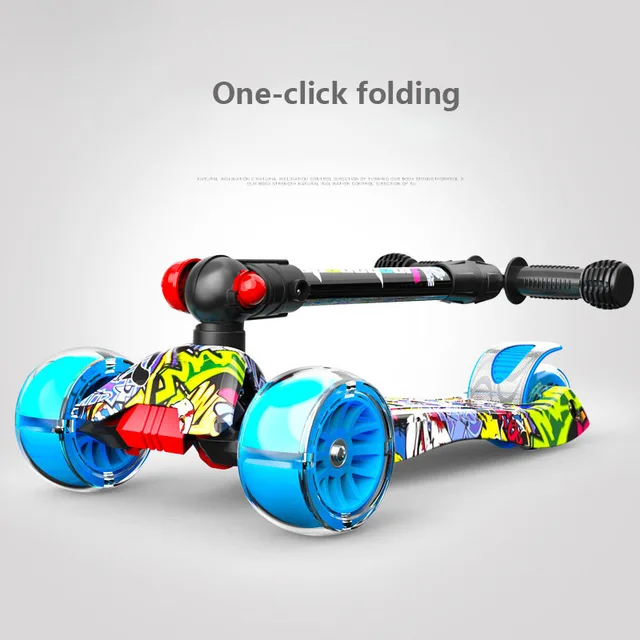 Baby Shining Children Scooter Foldable Adjustable Height Easy Turning 3 Wheel Scooter Kids Boys Girls Flashing Wheels 3