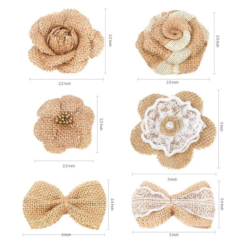 30PCS Handmade Burlap Rustic Lace Roses Flowers for DIY Craft Making and Christmas Home Wedding Party Decoration