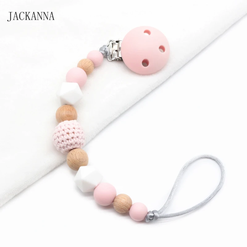 DIY Baby Pacifier Clips Crochet Bead Soother Holder Newborn Attache Sucette Shower Gifts BPA Free Baby Dummy Clips Holder Chain