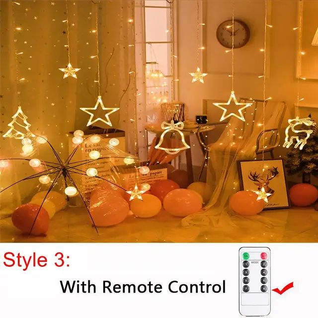 LED Christmas String Lights Garland Fairy Lights Star Lamp Outdoor Curtain Decor for Party Holiday Wedding New Year Decoration warm white 3 remote