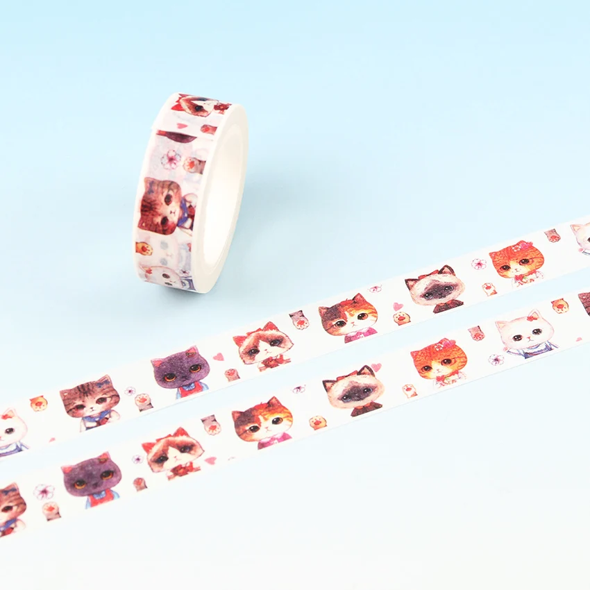 Банни бумага для кошки ленты Маскировочная Липкая лента Decora школьные принадлежности DIY Скрапбукинг наклейка канцелярские принадлежности 3 вида стилей(15 мм* 10 м - Цвет: Cat