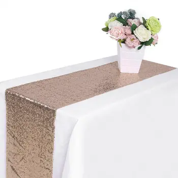 

Silver Rose Gold Noble Sparkly Sequin Table Runner Table Cloth Desk Cover Tablecloth Decor For Wedding Hotel Dinner Party Shower