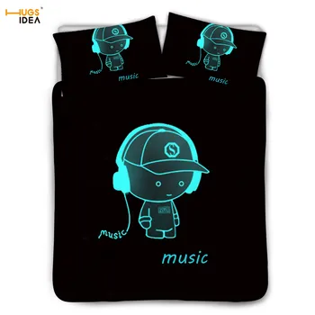 

3Pcs Anime Luminous Duvet Sheet Music Boy Print Bed Linen Cover Pillow Case Sheet for Child/Kids Boy's Decoration Pillow Shams