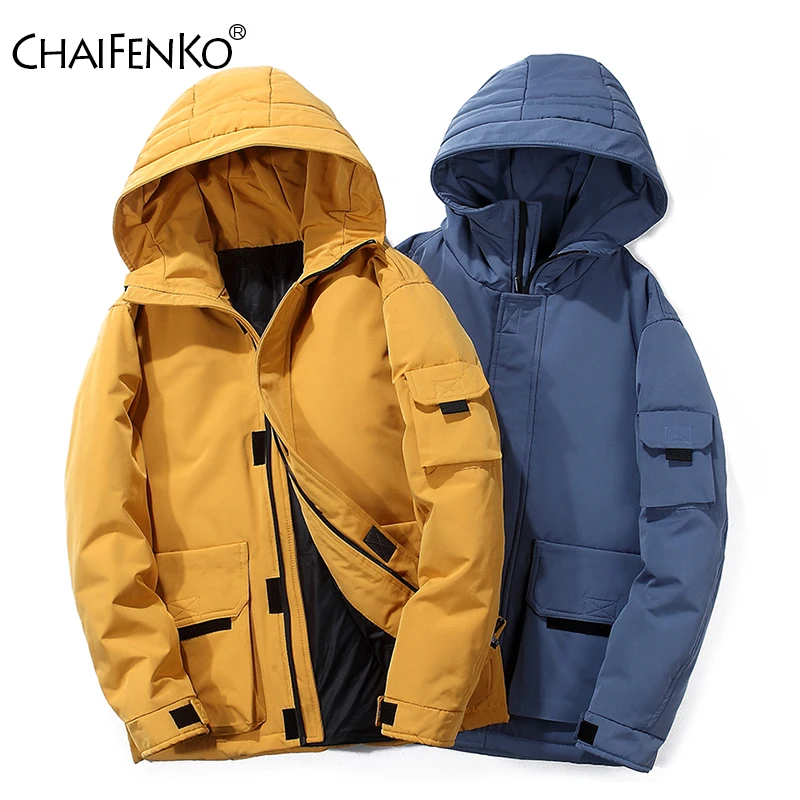 

CHAIFENKO Brand Winter Warm Down Jacket Men Casual Windproof Thick Hooded Parkas Men Solid Fashion Cargo Windbreaker Coat Mens