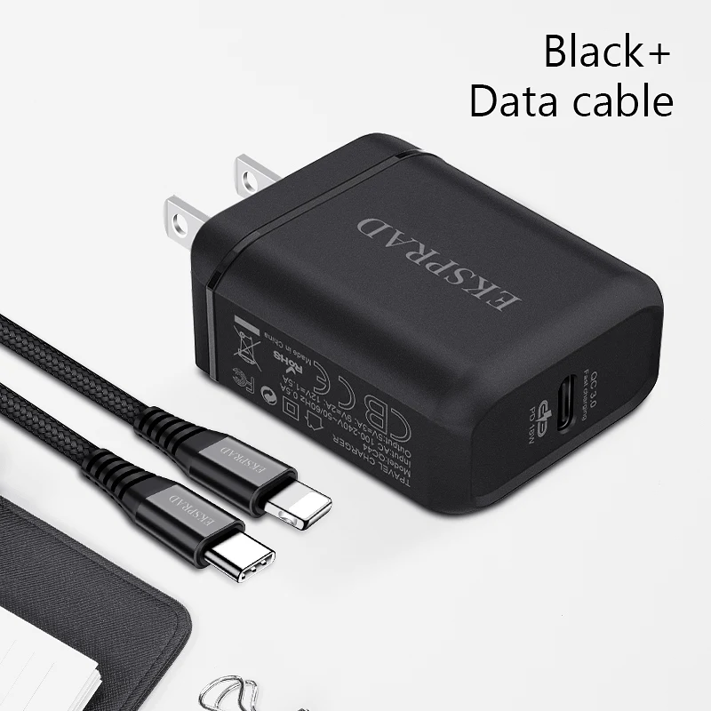 Eksprad для iphone быстрое зарядное устройство USB C к Lightning Кабель 18 Вт PD USB C настенное зарядное устройство Тип c Быстрая зарядка США Разъем для iphone 11 Pro