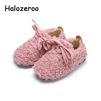

New Winter Kids Princess Shoes Baby Girls Fur Flats Children Warm Flats Toddler Pink Brand Loafer Sweet Shoes Fashion Moccasin