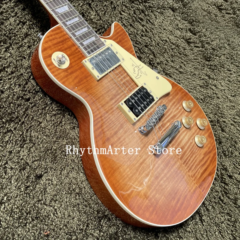 Custom guitar, natural tiger flame decorative body, rosewood fingerboard, chrome alloy hardware, double pickup, free shipping - Image 4
