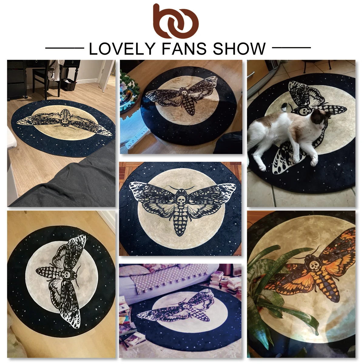 BeddingOutlet Death Moth Area Rug Gothic Skull Round Floor Mat Butterfly Moon Living Room Carpet Bathroom Kitchen Rug Doormat