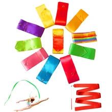 

1M/2M/4M/6M Colorful Gym Ribbons Dance Ribbon Rhythmic Art Gymnastics Ballet Streamer Twirling Rod Rainbow Stick Training