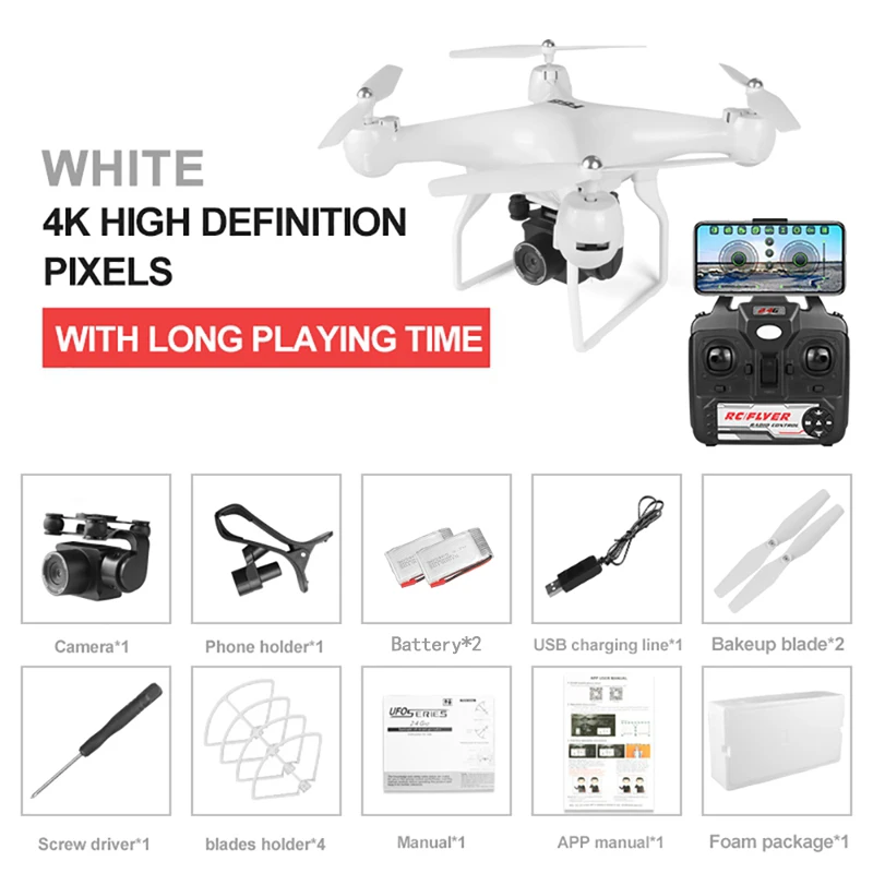 Мини-Дрон детские игрушки HD Дрон 4K Квадрокоптер Дрон длительный срок службы батареи профессиональные дроны камеры игрушки для детей RC вертолет - Цвет: White 4K 2Battery