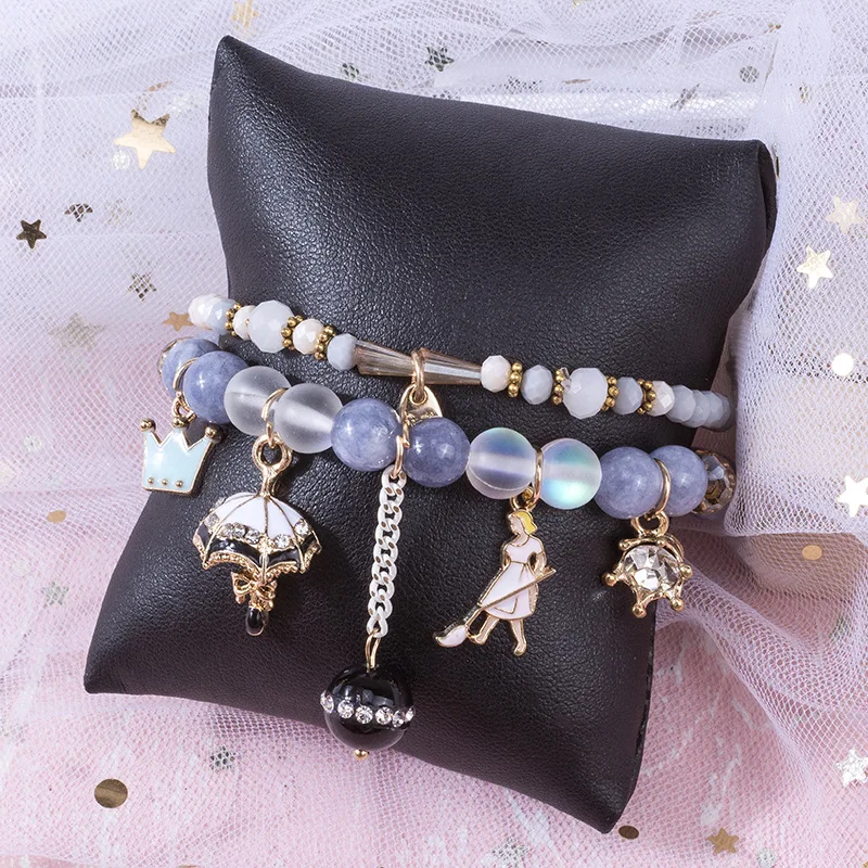 Light blue Модный браслет из двух частей с кристаллами, разрисованный Многоэлементный Браслет ручной работы из бисера, милые романтические ювелирные изделия для девушек и студентов - Окраска металла: Light blue