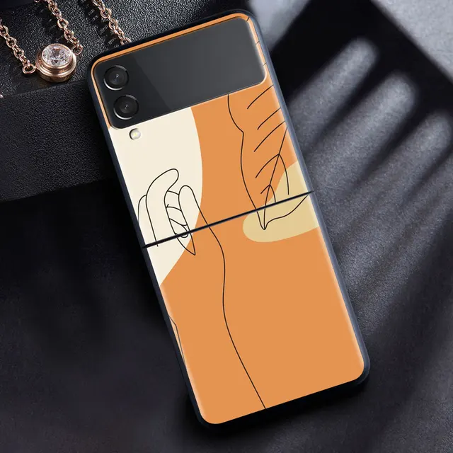 For Samsung Galaxy Z Flip 3 5G Case Luxury Matte Black Hard Phone Cover ZFlip 3 Shockproof Fundas Shell Abstract Women Face Line B08