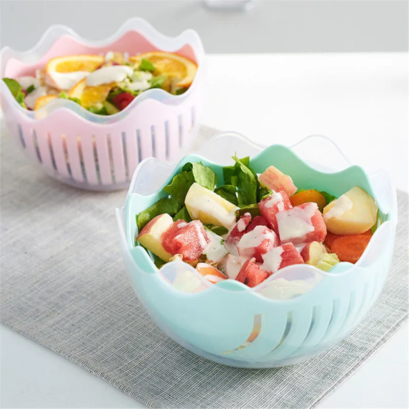 

3 in1 Creative Fruit Chopper Slicers Multifunction Salad Bowl Fruit Vegetable Cutting Bowl Kitchen Gadget Cutter Salad maker