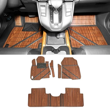 

Car Accessories Floor Mats Set for Front 2nd Row Synthetic Wood Tray Pad Foot Mat Carpets for Honda CR-V 5th 2017 2018 2019 2020