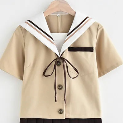 Short sleeve Школьные платья Jk Униформа хаки матросский костюм аниме плиссированная юбка униформа платье для старшеклассниц студентов с галстуком-бабочкой - Цвет: Short sleeve