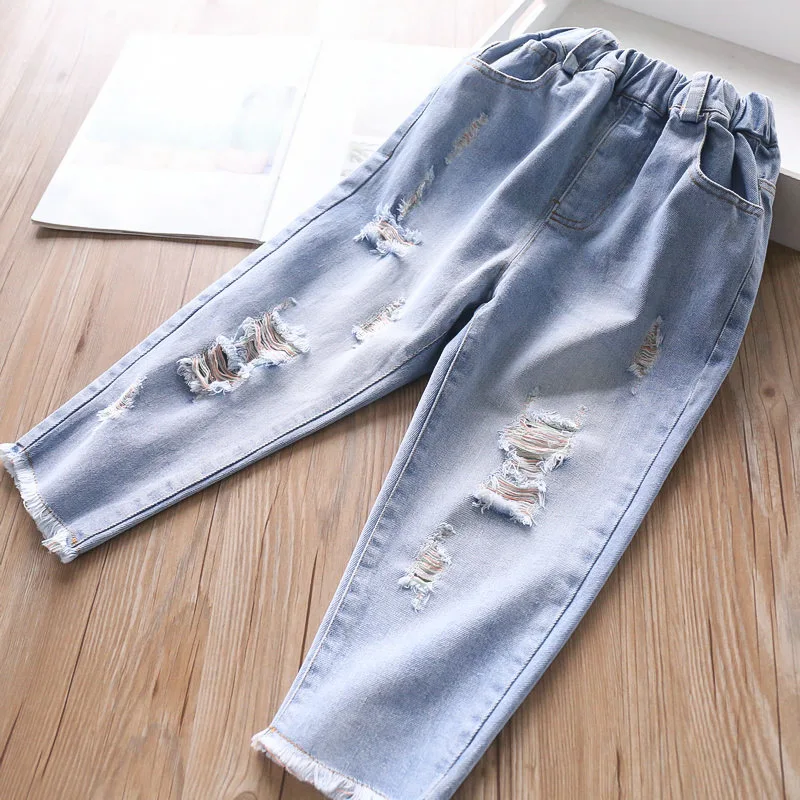 2020 весенние рваные брюки джинсы для девочек детская одежда оптовая
