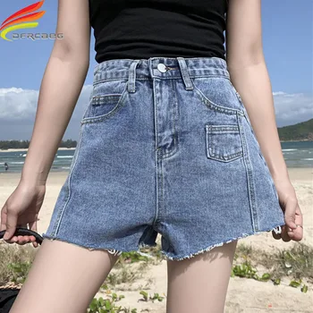 

Hot Jean Shorts Women 2020 Spring Summer New Arrivals High Waist Pockets Boyfriend Style Loose Blue Short Denim Shorts Female