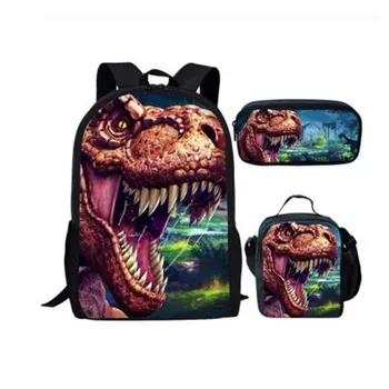 

Cool T-rex Dinosaur 3D School Bags Set Bookbags for Teenage Boys Girls 3pcs Primary Kids Backpack with Lunch Box Pencil Bags