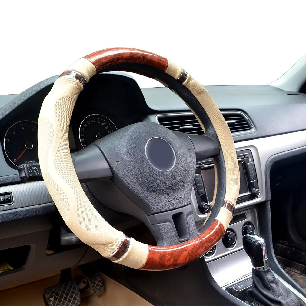 38 см Универсальный Авто Кожаный руль покрытие для интерьера автомобильные чехлы нескользящий держатель протектор