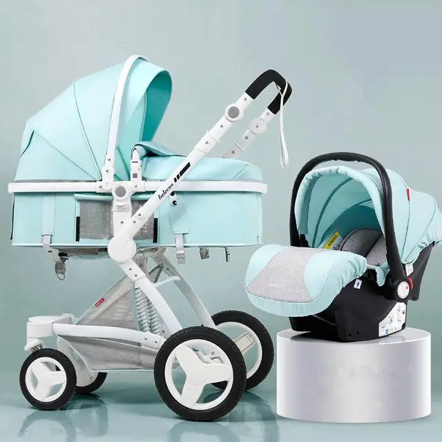 White Lake Blue 3 в 1 детская коляска с высоким пейзажем, роскошная переносная коляска для путешествий, розовая коляска с автокреслом - Цвет: White Lake Blue
